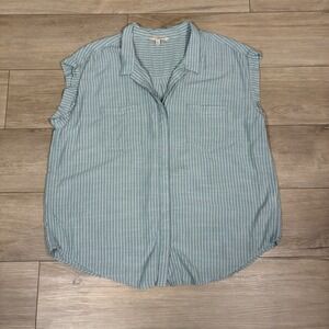 Jachs Girlfriend Ladies' Size XXL Short Sleeve Blouse Green Stripe V Neck